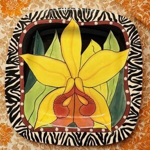 Signed- Lynda Corneille Character Collectibles 2004 Orchid Square Hanging Plate